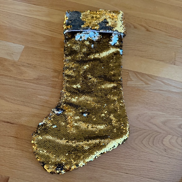 Christmas Stocking Reversible Gold Silver Sequins - Picture 4 of 8